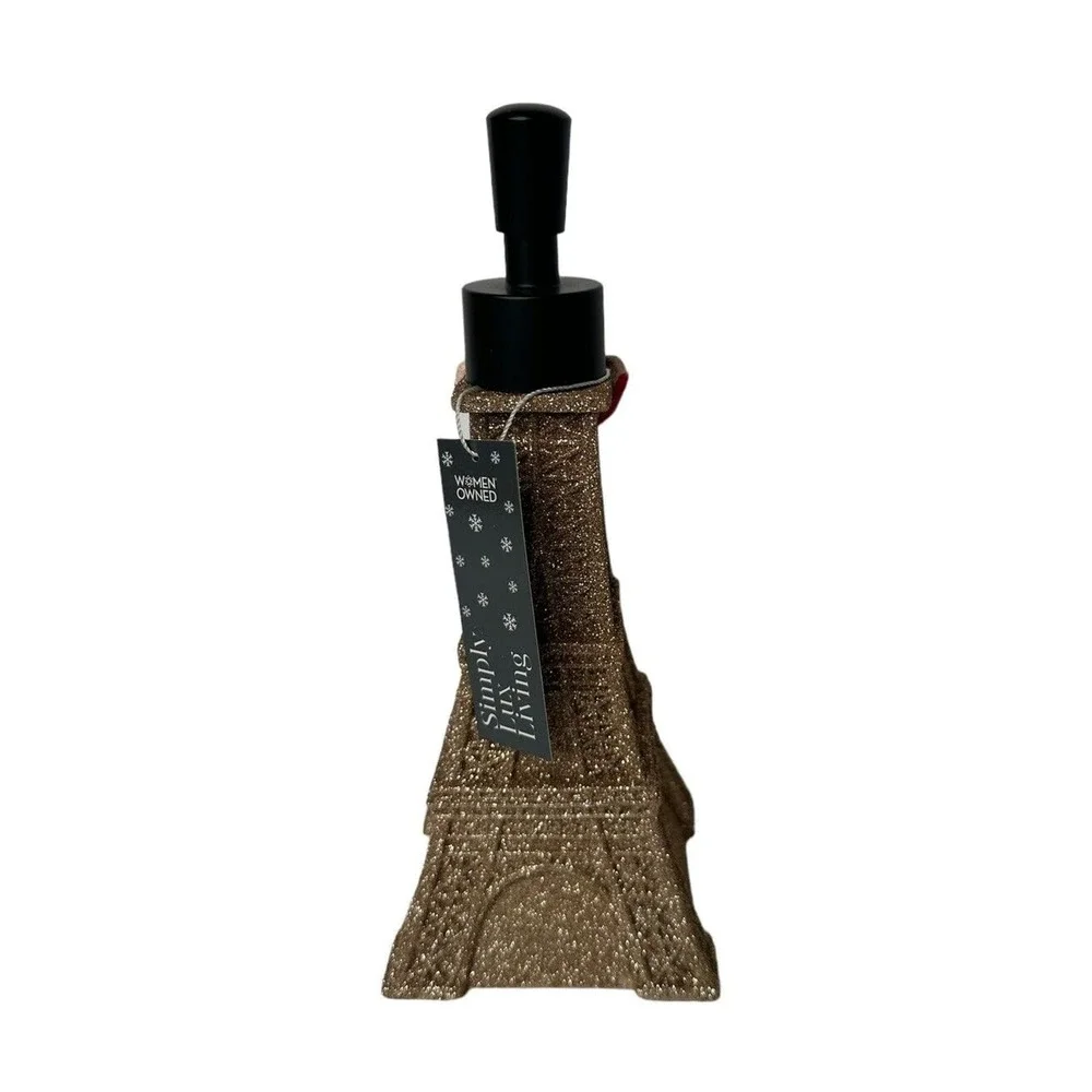 NEW Lux Living Gold Glitter Santa Eiffel Tower Paris Christmas Soap Dispenser 8